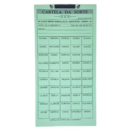 CARTELA DA SORTE C/50 NOMES PACHECO - CARTELA DA SORTE C/50 NOMES ...