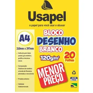 BLOCO DE DESENHO A4 120G C/20 BRANCO USAPEL